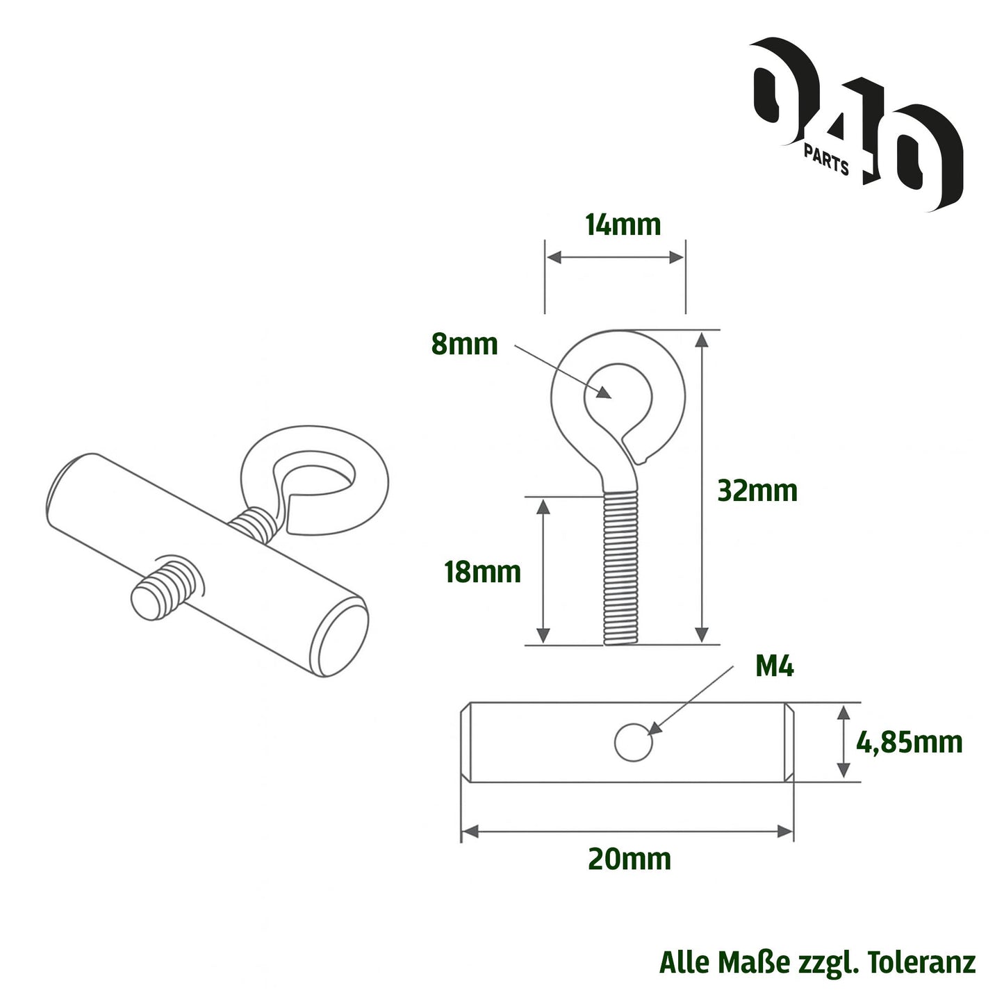 040parts Kederstopper Set 5mm mit Oesenschraube 20mm Breite M4 Gewinde Kederstein für Markisen Wohnmobil Caravan Van