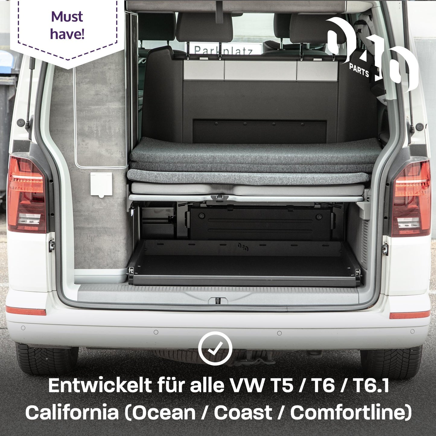 B-Ware: 040 parts Einhand Heckauszug Schublade 800mm für T5 T6 T6.1 California (Comfortline Coast Ocean) Heckbox Gepäckauszug Schwerlastausz