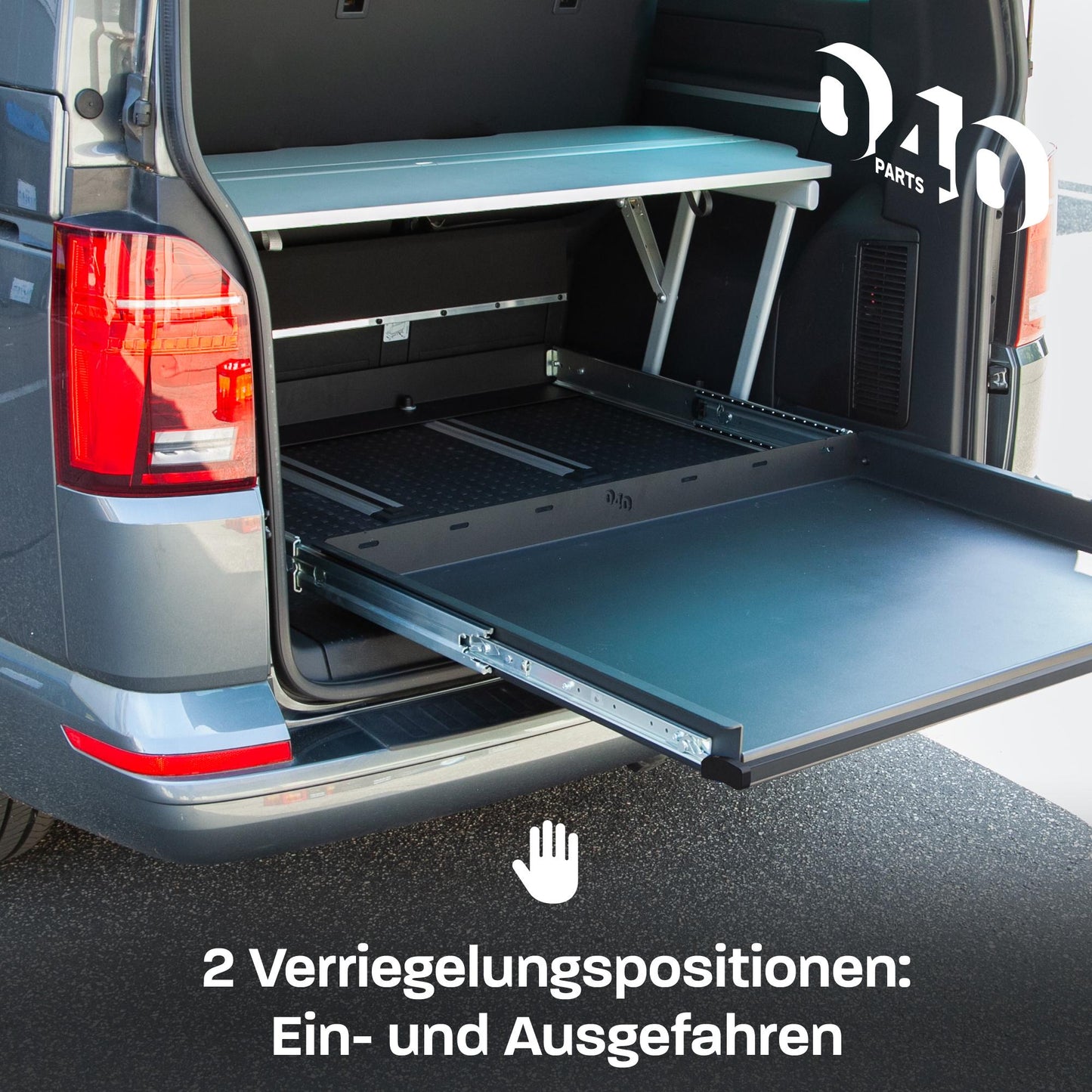 B-Ware: 040 parts Einhand Heckauszug Schublade 800mm für T5 T6 T6.1 California Beach oder für Multivans Heckbox Gepäckauszug Schwerlastauszu