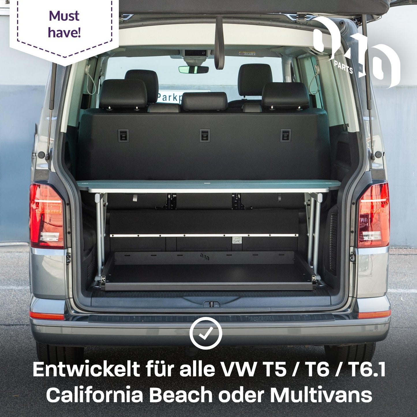 B-Ware: 040 parts Einhand Heckauszug Schublade 800mm für T5 T6 T6.1 California Beach oder für Multivans Heckbox Gepäckauszug Schwerlastauszu