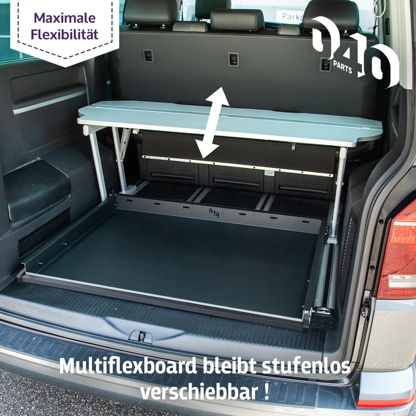 B-Ware: 040 parts Einhand Heckauszug Schublade 800mm für T5 T6 T6.1 California Beach oder für Multivans Heckbox Gepäckauszug Schwerlastauszu