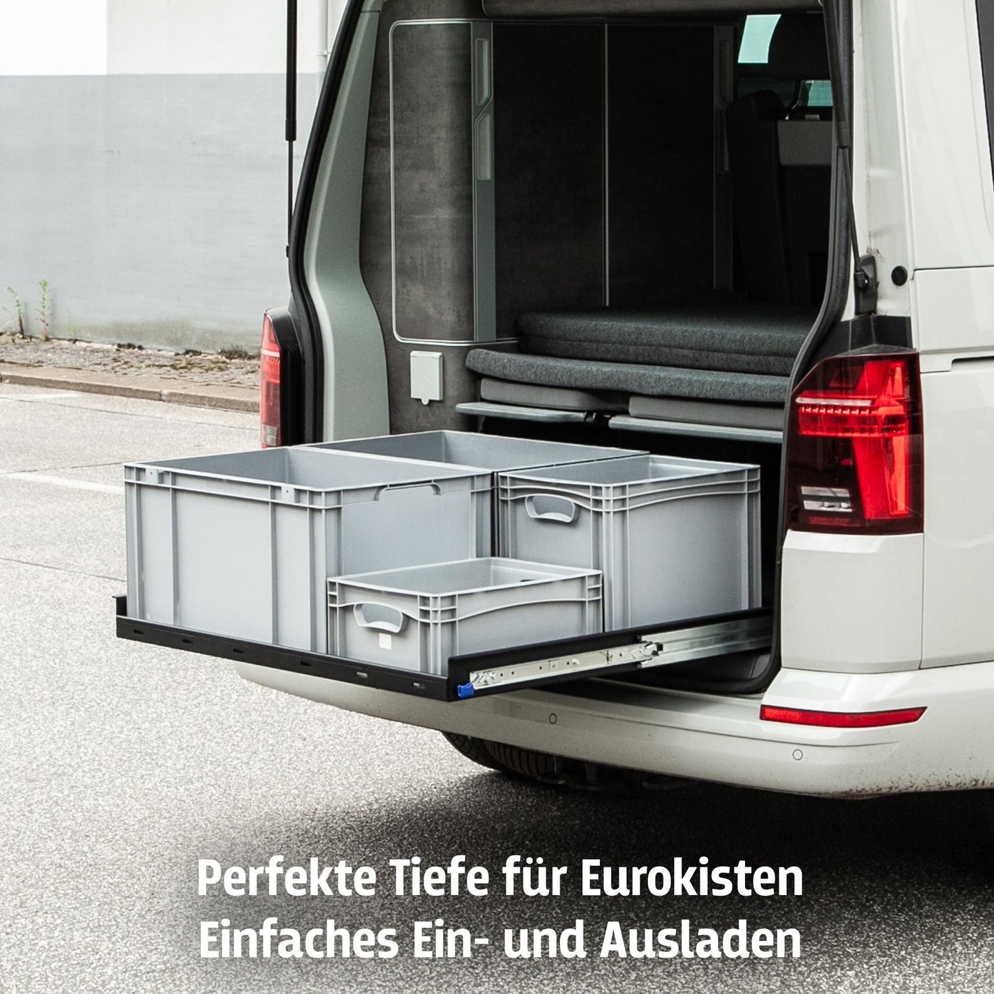 B - Ware: 040 parts Einhand Heckauszug Schublade 800mm für T7 new California Beach Multivan Heckbox Gepäckauszug Schwerlastauszug neuer