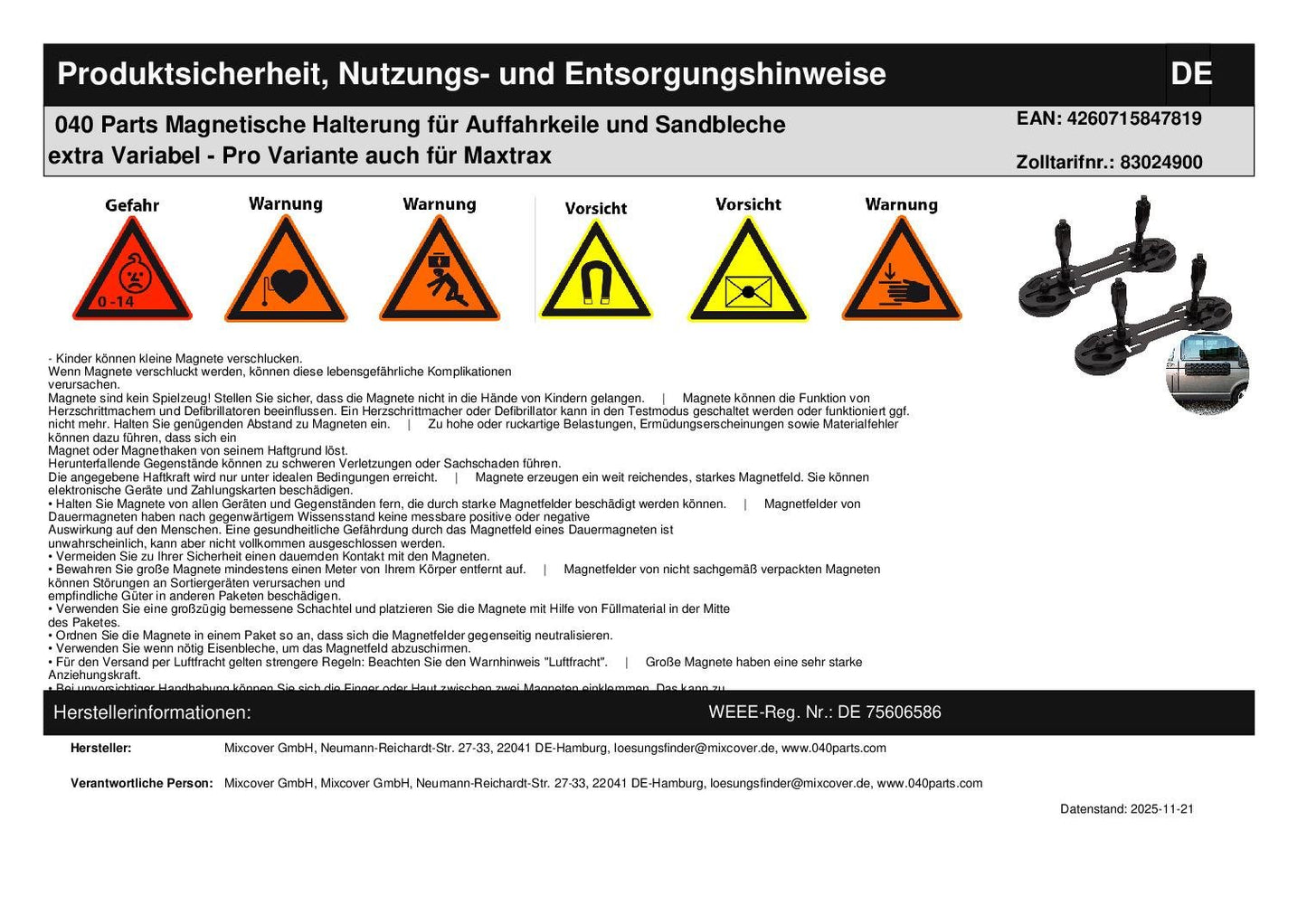 B - Ware: 040 Parts Magnetische Halterung für Auffahrkeile und Sandbleche extra Variabel - Pro Variante auch für Maxtrax