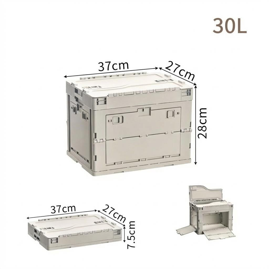 040Parts Folding Box 30L Collapsible Grey Stackable Transport Box with Fold-Down Lid Boot Organizer Storage Box Foldable