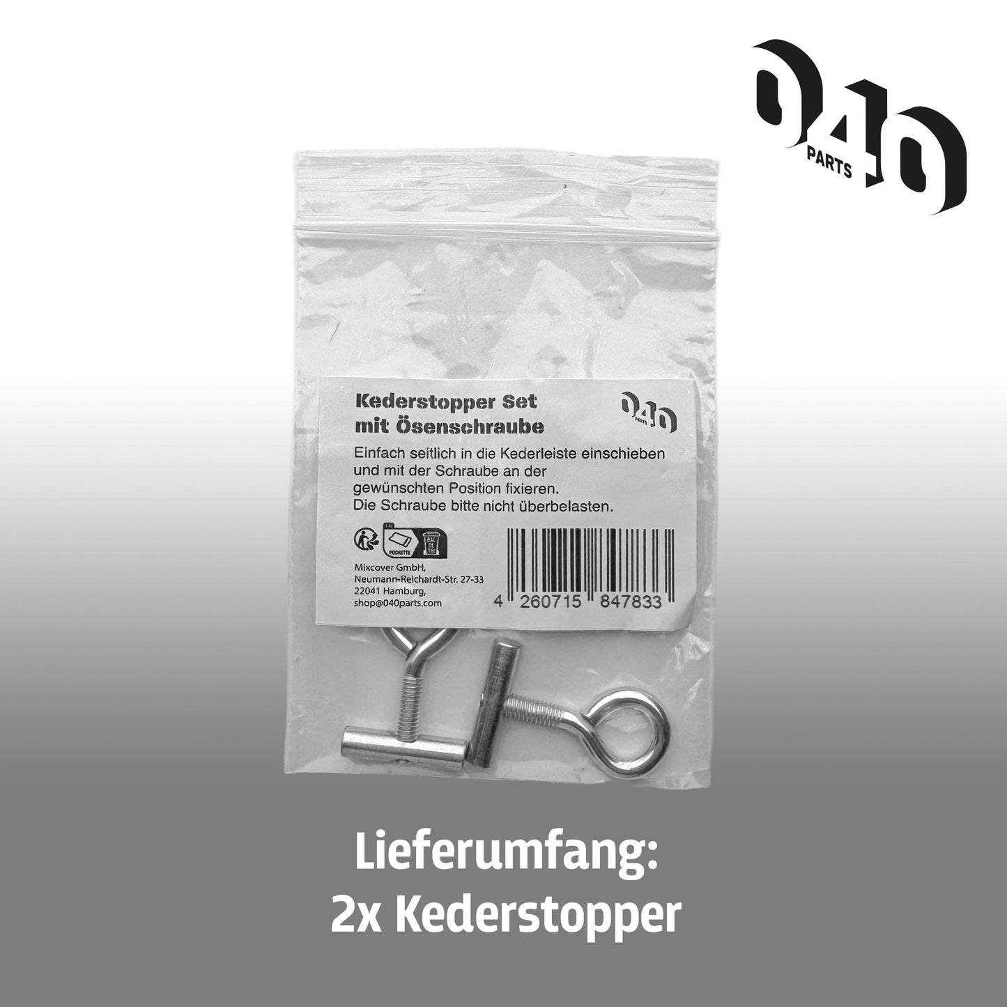 040parts Kederstopper Set 5mm mit Oesenschraube 20mm Breite M4 Gewinde Kederstein für Markisen Wohnmobil Caravan Van