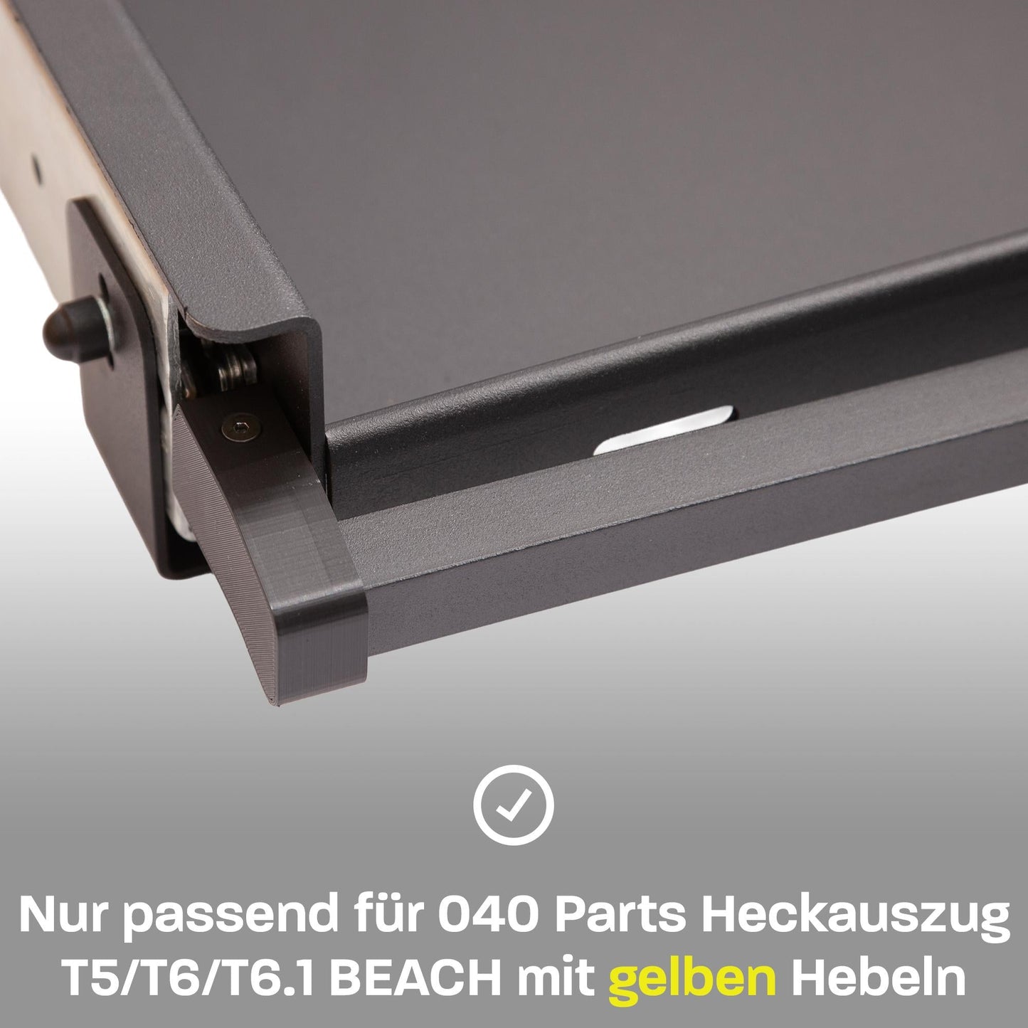 040 Parts Einhandverriegelung für Heckauszüge von 040 Parts Version für VW T5 T6 T6.1 Beach mit gelbem Hebel - 040parts - 4260715847437