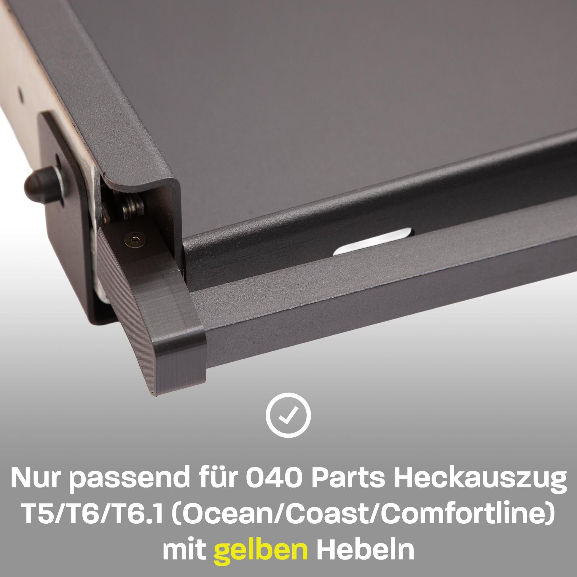 040 Parts Einhandverriegelung für Heckauszüge von 040 Parts Version für VW T5 T6 T6.1 Comfortline, Ocean, Coast mit gelbem Hebel - 040parts - 4260715847413