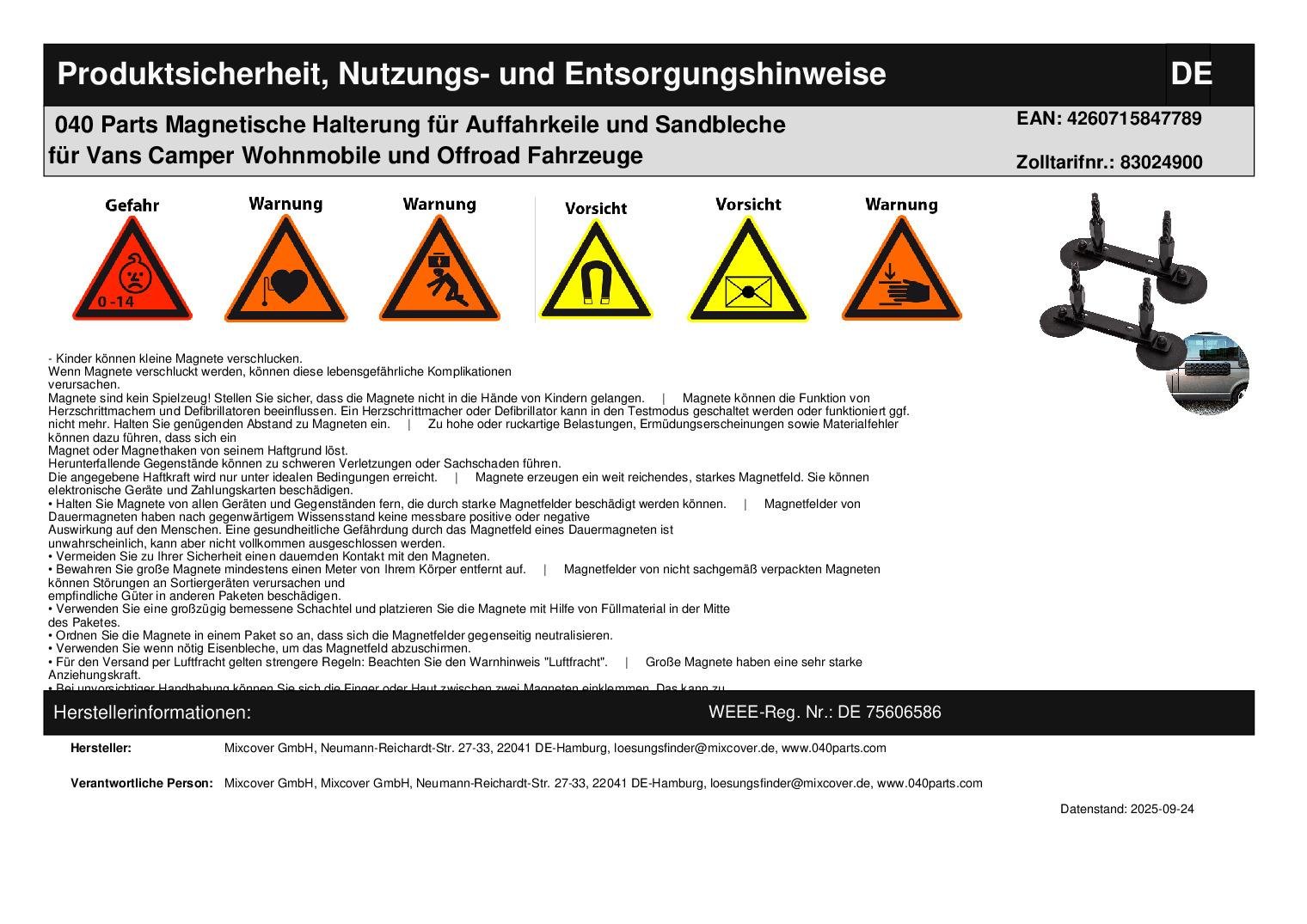 040 Parts Magnetische Halterung für Auffahrkeile und Sandbleche für Vans Camper Wohnmobile und Offroad Fahrzeuge - 040parts - 4260715847789