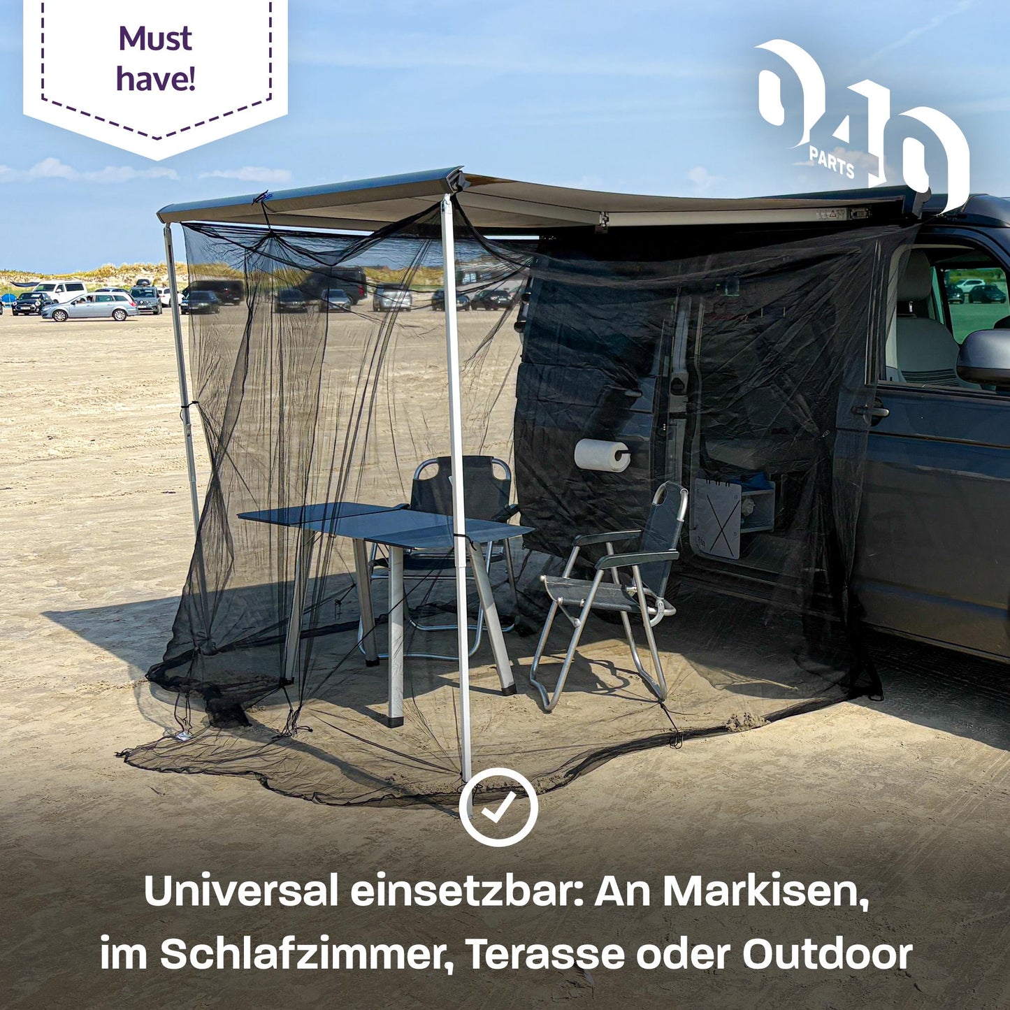 040 parts Moskitonetz für Markisen bei Campern Caravans Vans Wohnmobile und für den VW T5 T6 T6.1 California mit Thule, Fiamma oder Dometic Markisen - 040parts - 4260715845648