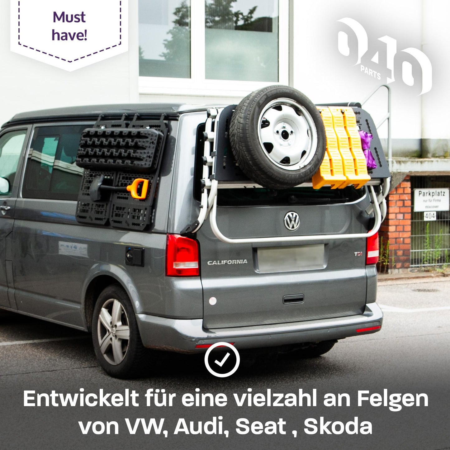 040 parts Reserveradhalter für VW T5, T6 und T6.1 Ersatzreifen kompatibel mit vielen Anderen Felgen Ersatzreifen Halter Ersatzrad Halter - 040parts - 4260715845488