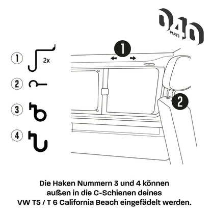 040Parts 5er Haken Set passend für VW T5 T6 California Beach Bulli Camper - Mixcover - 040 parts
