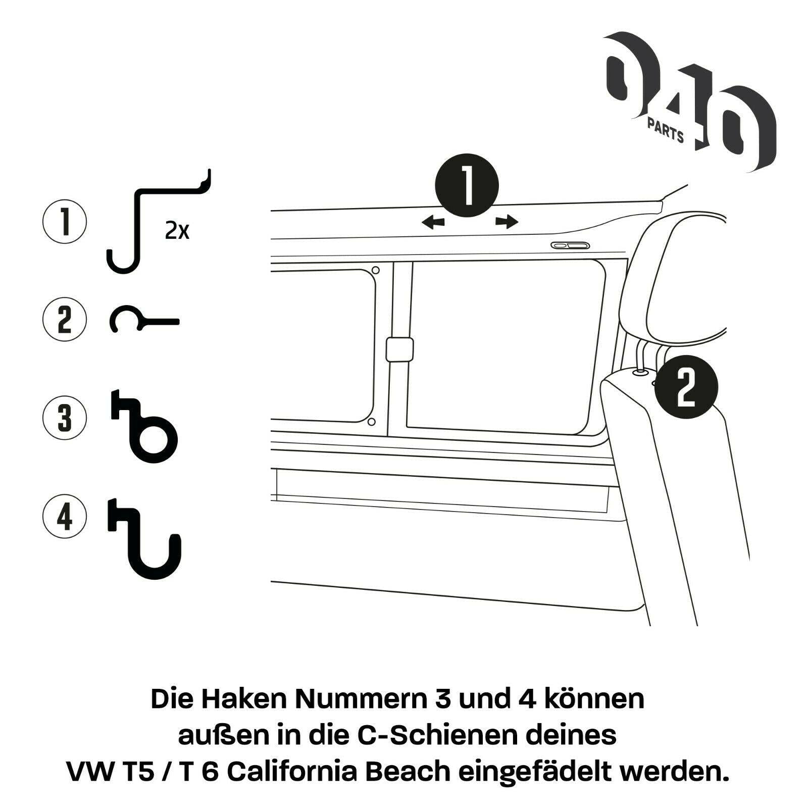 040Parts 5er Haken Set passend für VW T5 T6 T6.1 California Beach Bulli Camper - 040parts - 4260715840865
