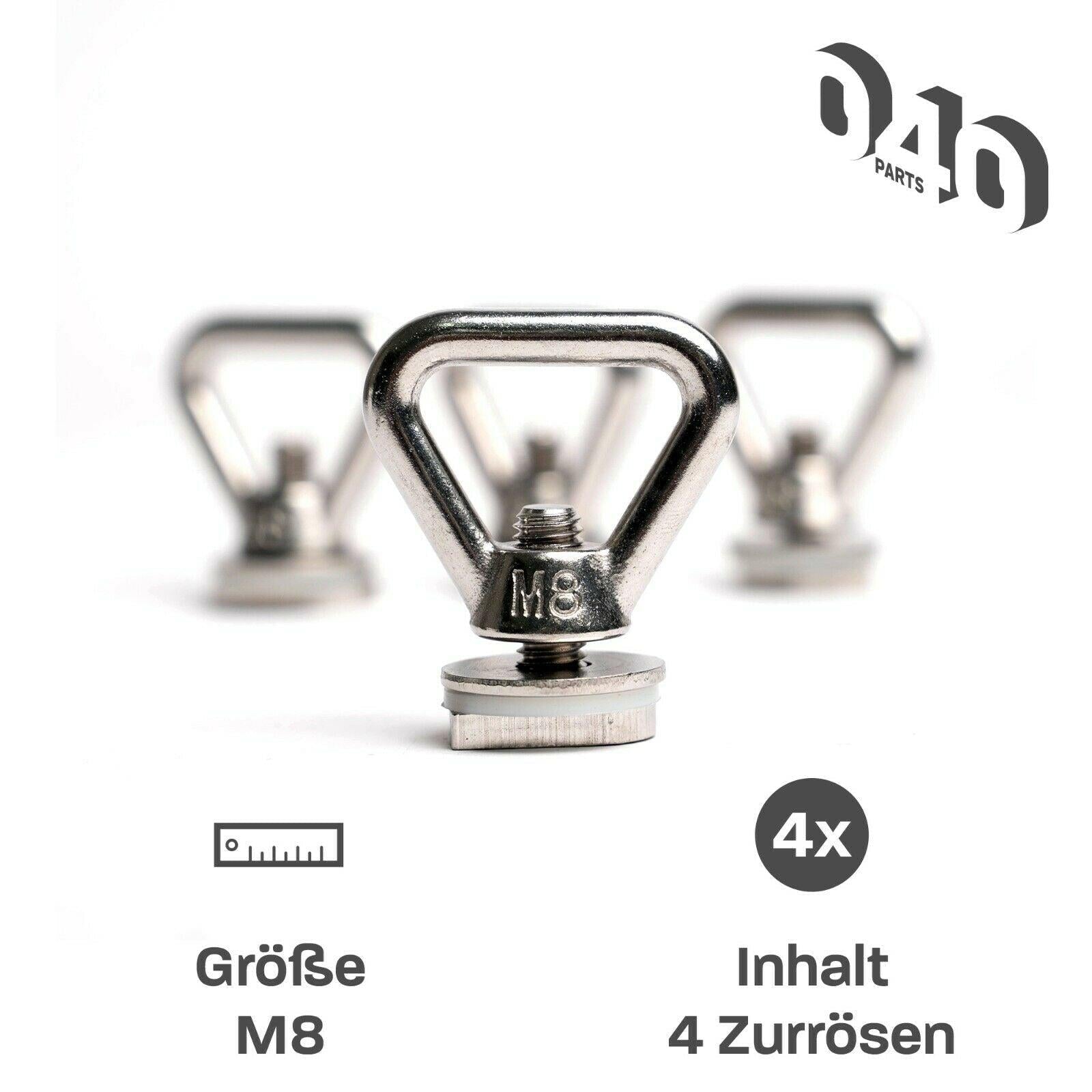 040Parts Edelstahl Zurrösen 4er Set für Dach - Schienen mit C - Profil für VW T5 T6 T6.1 oder Opel Crosscamp - 040parts - 4260715840681