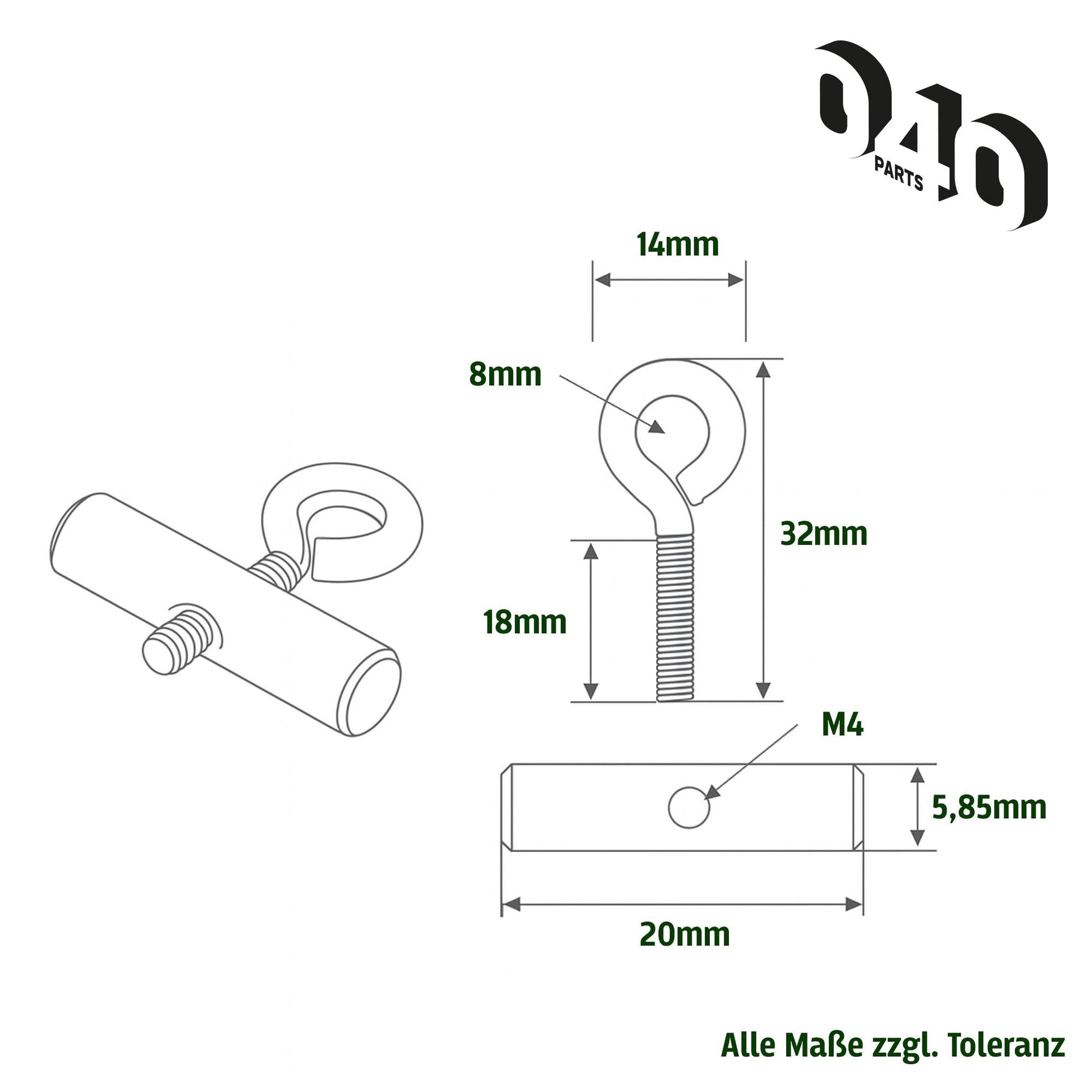 040parts Kederstopper Set 6mm mit Oesenschraube 20mm Breite M4 Gewinde Kederstein für Markisen Wohnmobil Caravan Van - 040parts - 4260715847840