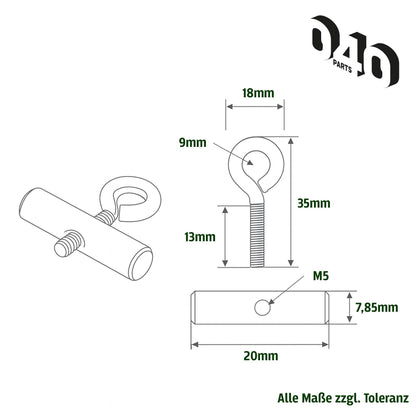 040parts Kederstopper Set 8mm mit Oesenschraube 20mm Breite M5 Gewinde Kederstein für Markisen Wohnmobil Caravan Van - 040parts - 4260715847864