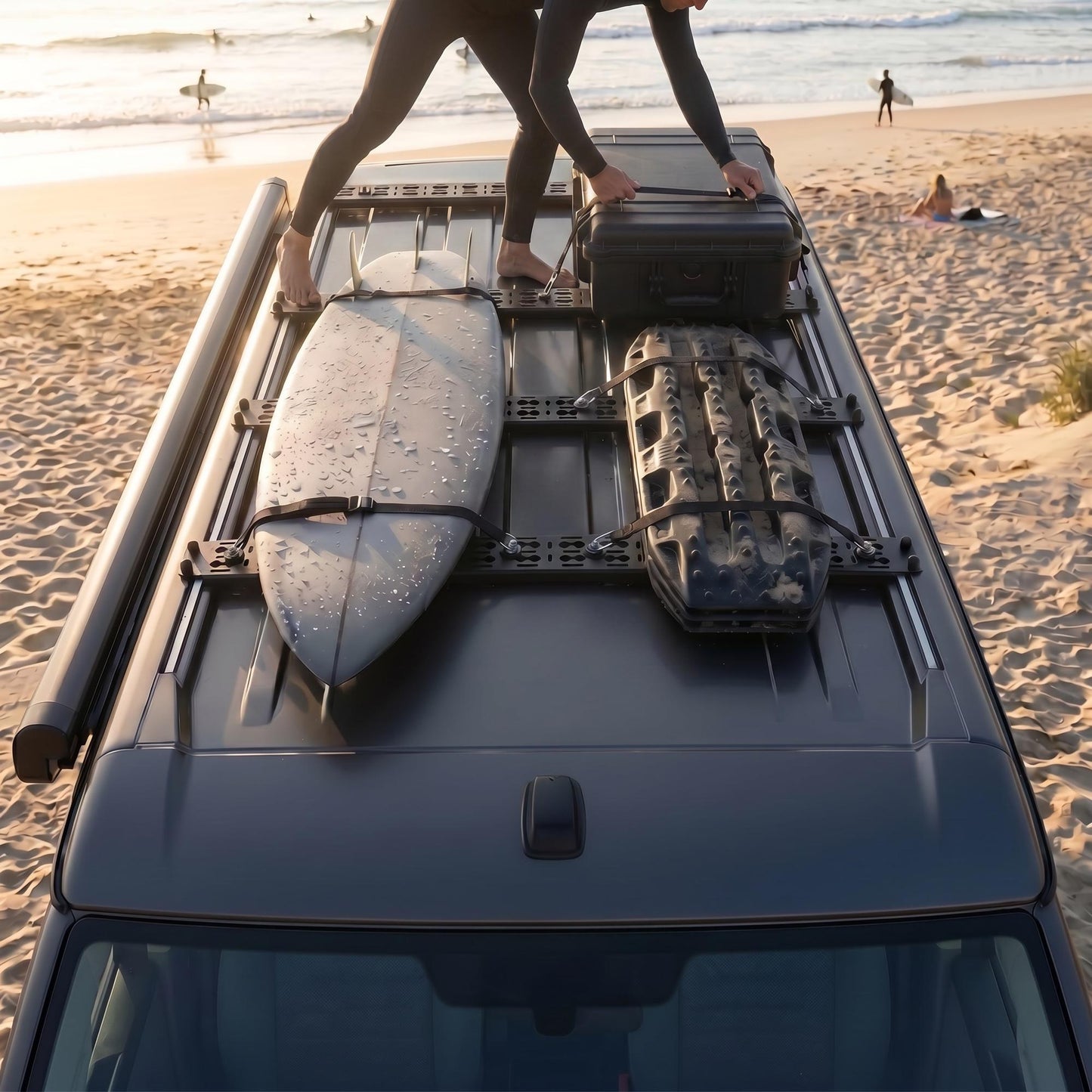 040 Parts 1x ultra flacher Dachgepäckträger 124x13cm schwarz fuer VW T5 T6 T6.1 California Beach Ocean Coast Dachträger Tiefgarage