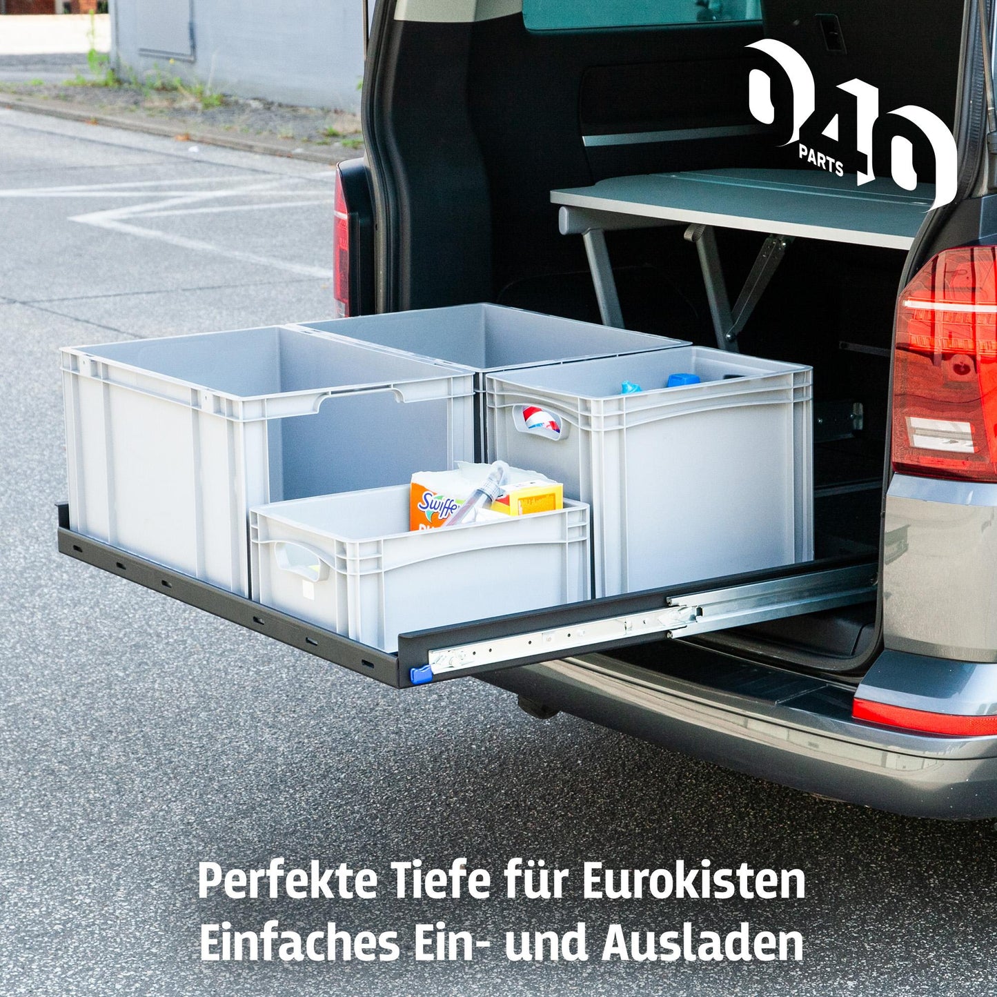 B - Ware: 040 parts classic Heckauszug Schublade 800mm für T5 T6 T6.1 California Beach oder für Multivans Heckbox Gepäckauszug Schwerlastauszug Schien