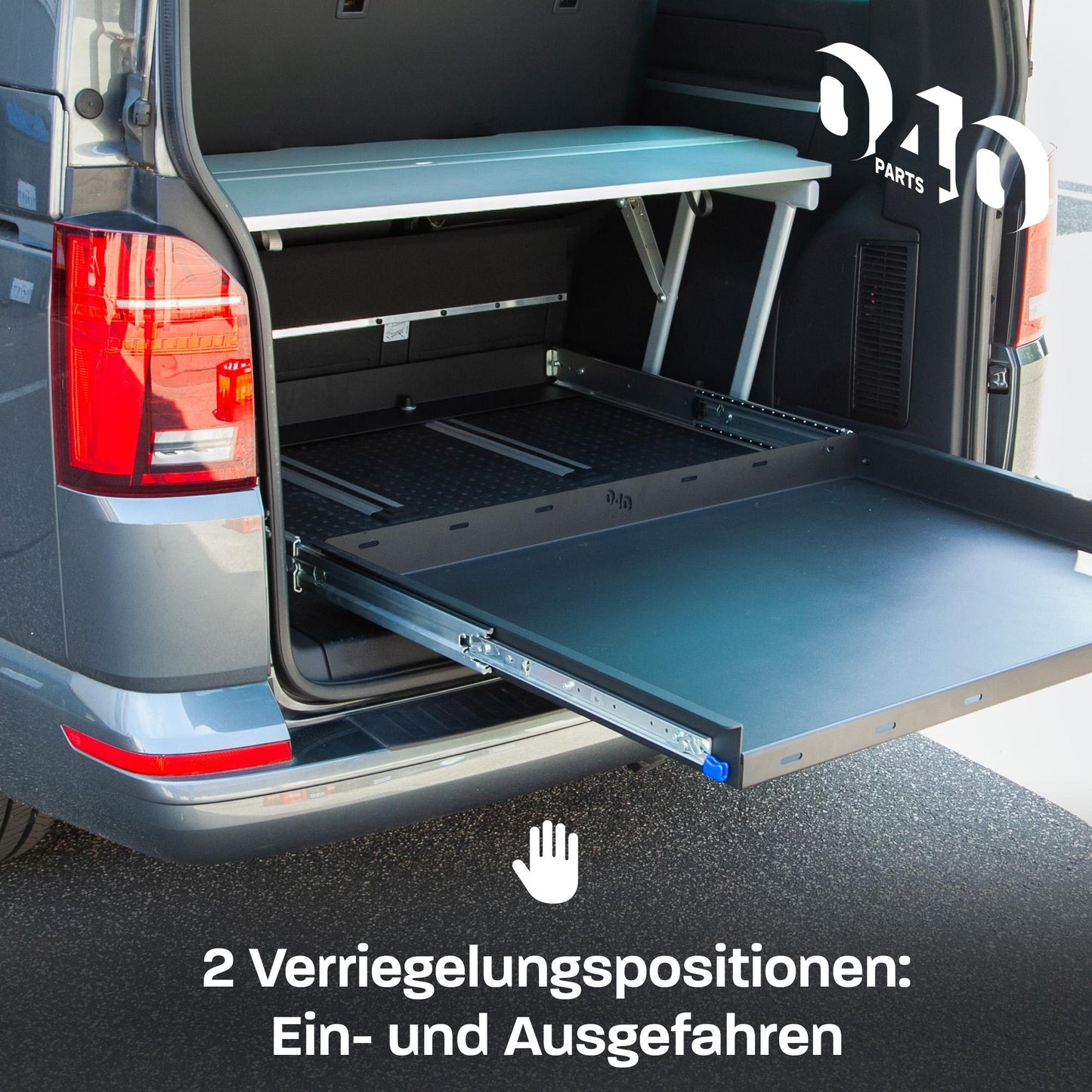 B - Ware: 040 parts classic Heckauszug Schublade 800mm für T5 T6 T6.1 California Beach oder für Multivans Heckbox Gepäckauszug Schwerlastauszug Schien