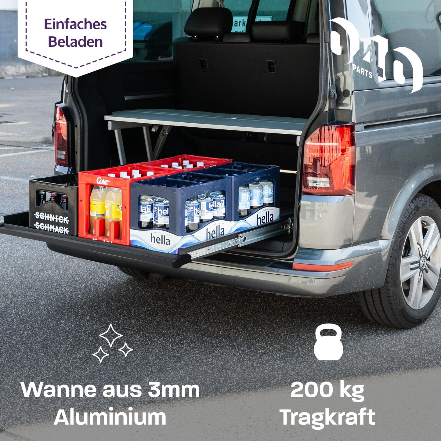 B - Ware: 040 parts Einhand Heckauszug Schublade 800mm für T5 T6 T6.1 California Beach oder für Multivans Heckbox Gepäckauszug Schwerlastauszu