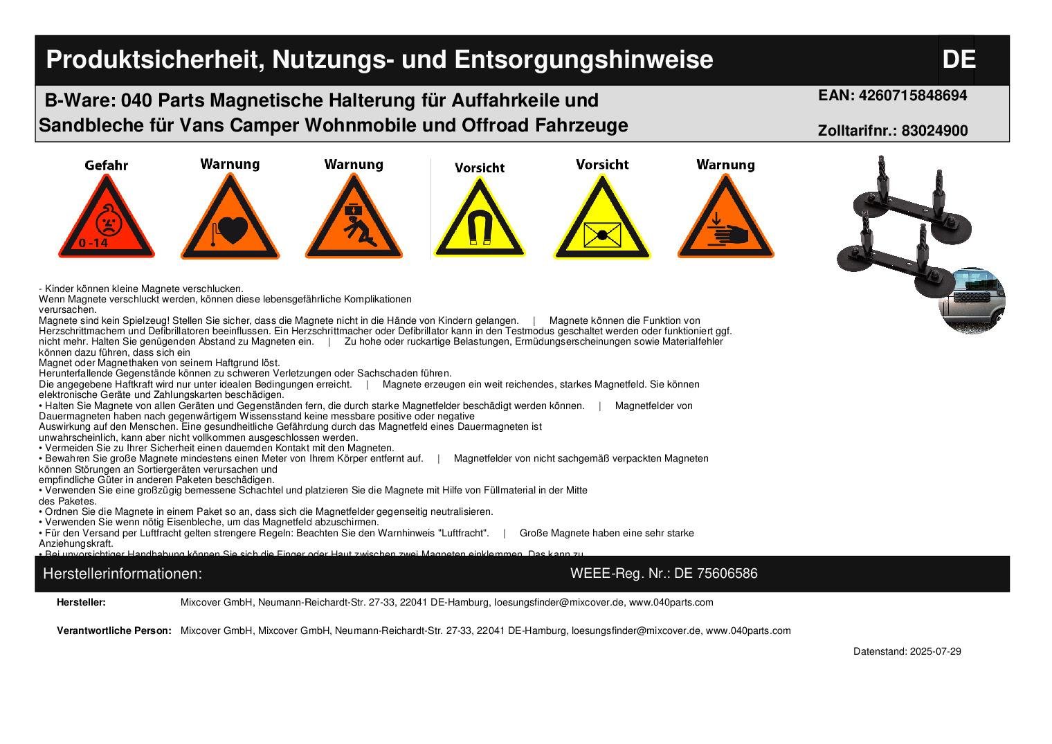 B - Ware: 040 Parts Magnetische Halterung für Auffahrkeile und Sandbleche für Vans Camper Wohnmobile und Offroad Fahrzeuge