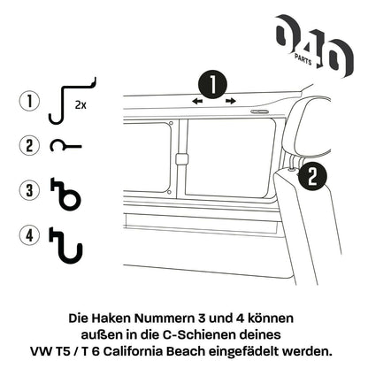 B - Ware: 5er Haken Set passend für VW T5 T6 T6.1 California Beach Bulli Camper - 040parts - 4260715842395