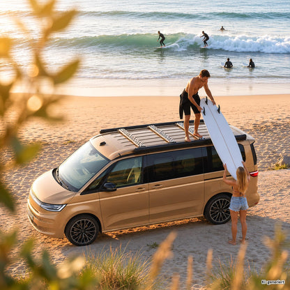 040 Parts 1x ultra flad tagbagagebærer 110x13 cm sort til VW T7 California Beach Ocean Coast tagbærer parkeringskælder
