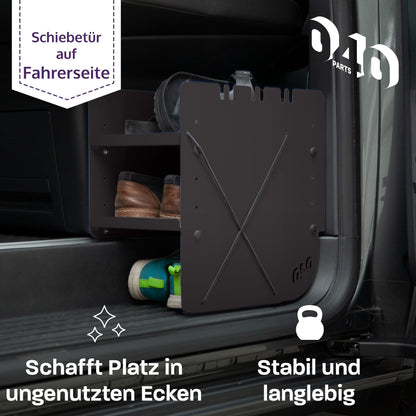 B-Grade: 040 Parts Shoe Rack BLACK DRIVER'S SIDE Accessory compatible with VW T7 California and Multivan Shoe Organizer Shoe Bag