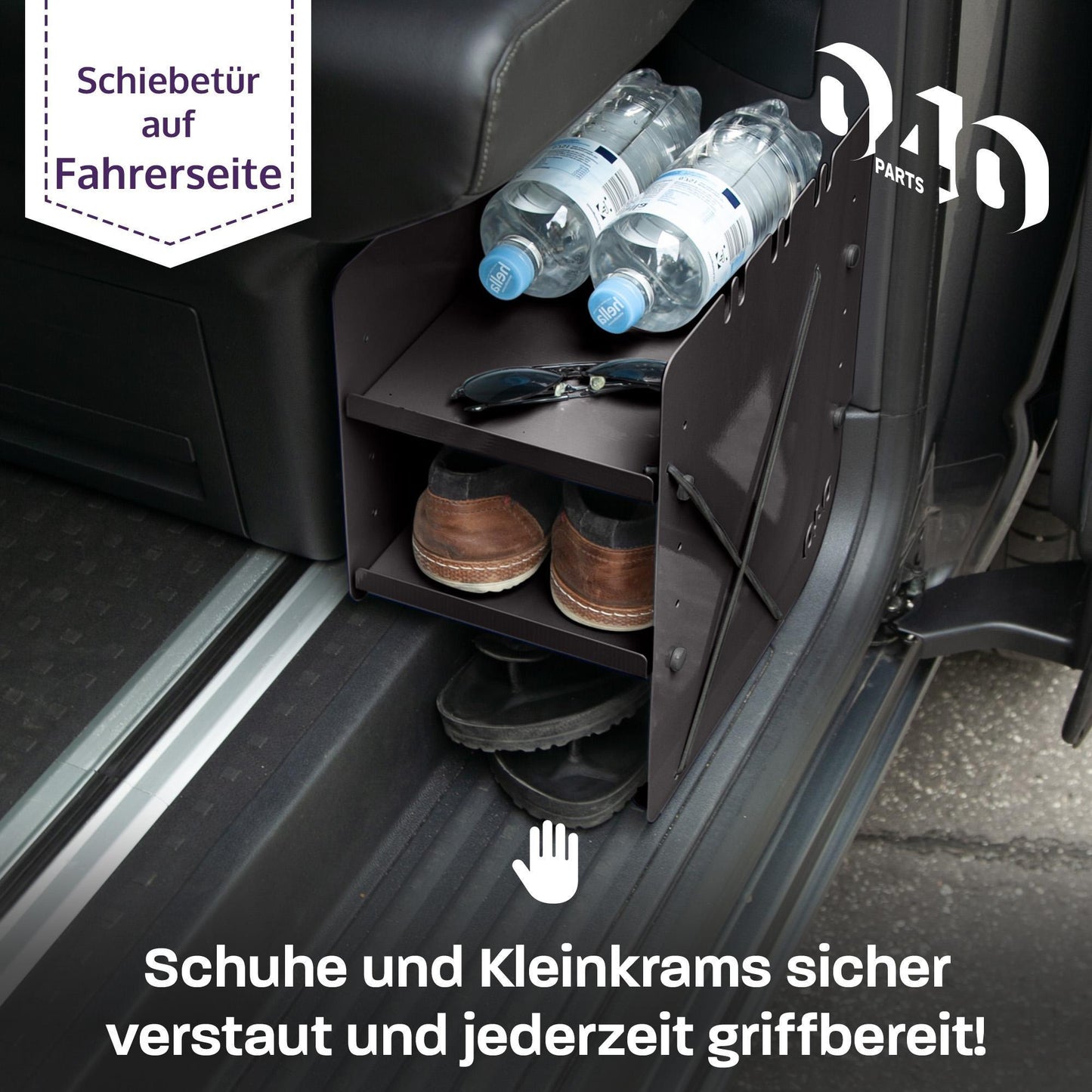 040 Parts Schuhregal-Set SCHWARZ: Fahrer- und Beifahrerseite doppelter Stauraum auf beiden Seiten