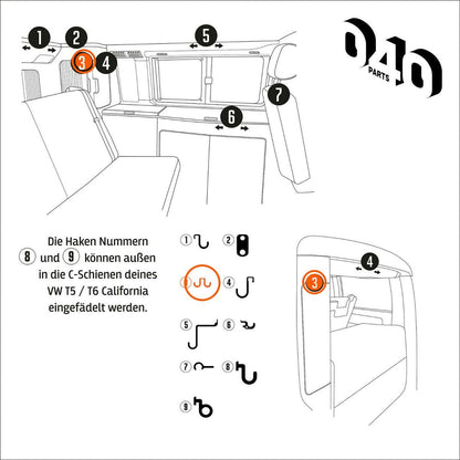 040 Parts Einzelhaken Nr. 3 für VW California T5 T6 T6.1 T7 Camper - Ersatzhaken Zubehör Handtuch Schranktür Kleiderschrank