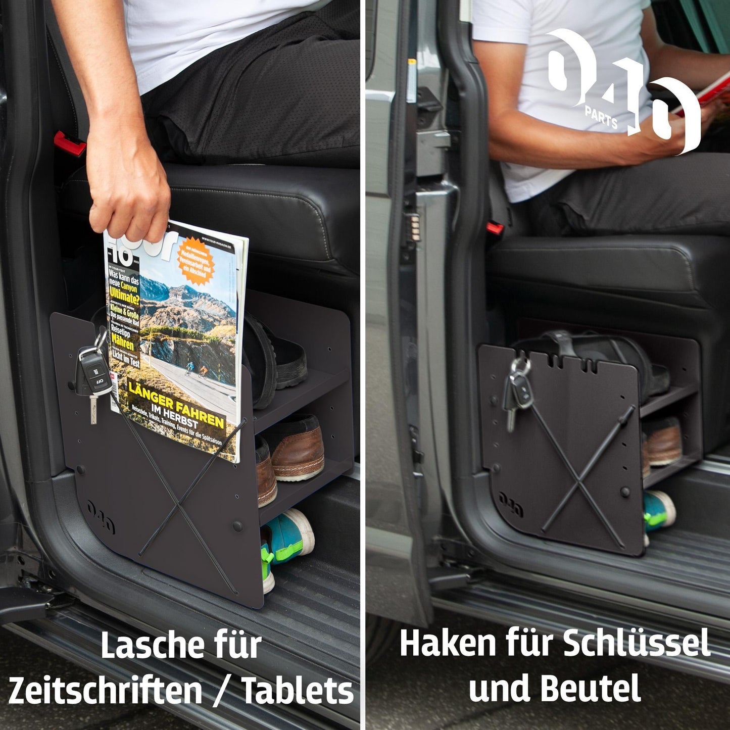 040 Parts Schuhregal-Set SCHWARZ: Fahrer- und Beifahrerseite doppelter Stauraum auf beiden Seiten