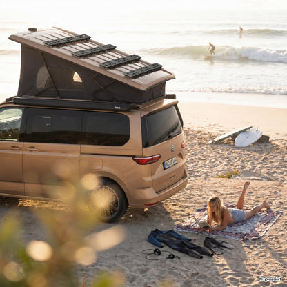 040 Parts 1x ultra flad tagbagagebærer 110x13 cm sort til VW T7 California Beach Ocean Coast tagbærer parkeringskælder
