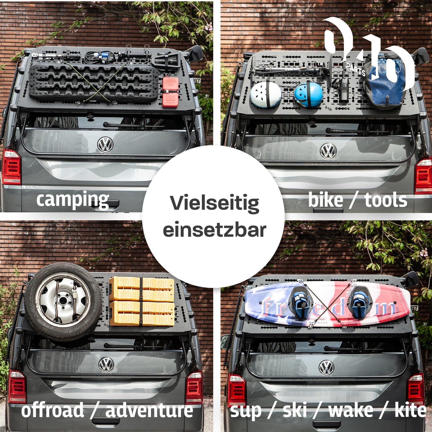 040 Parts Molle Board pro VW T5 T6 T6.1 Nosič kol Nosič zavazadel Offroad příslušenství kompatibilní s originálním zadním nosičem LOGO