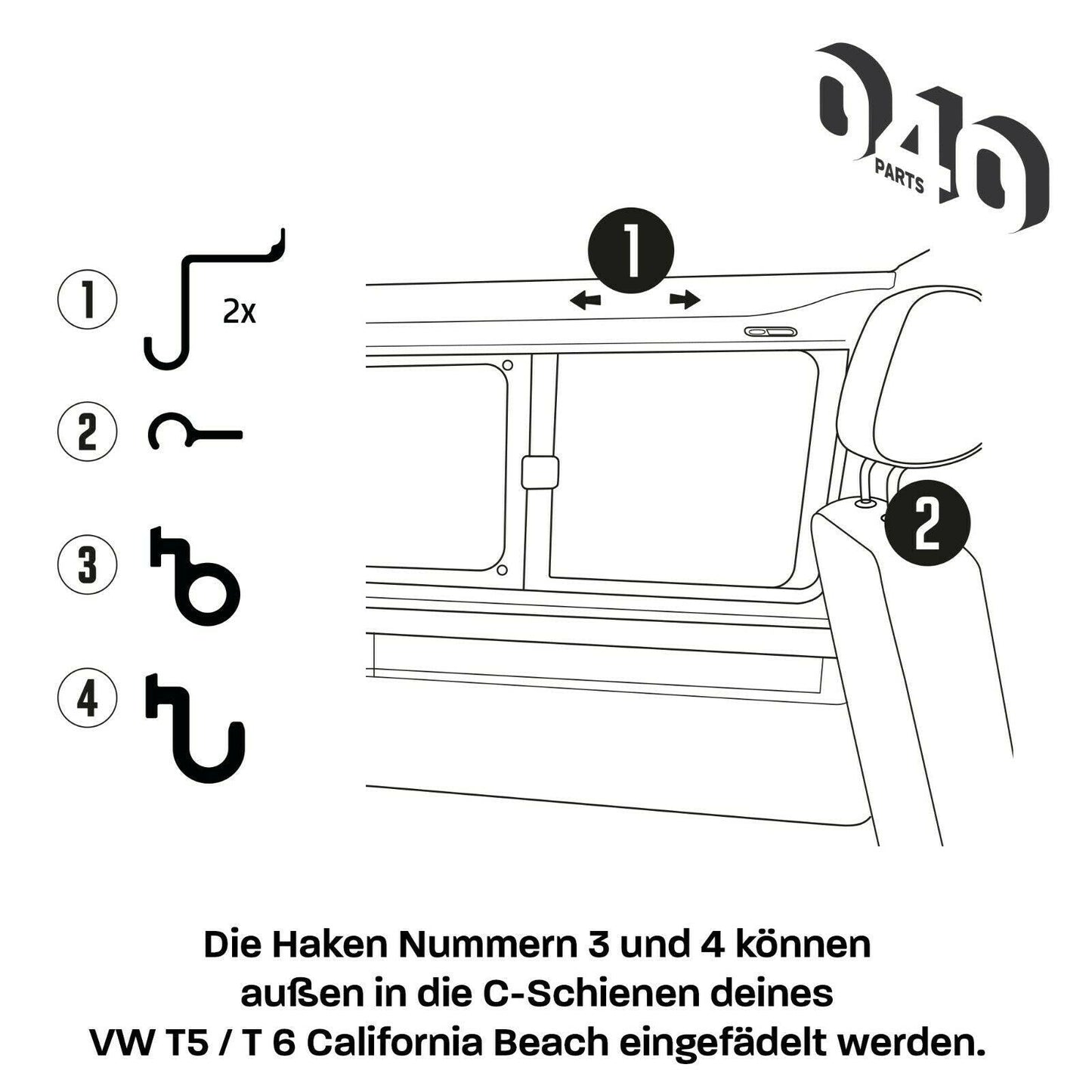 040Parts 5-pack krokhållare passande för VW T5 T6 T6.1 California Beach Bulli Camper