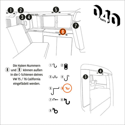 040 Parts Einzelhaken Nr. 6 für VW California T5 T6 Camper - Ersatzhaken Zubehör Geschirrtuch Küche Kantenhalter