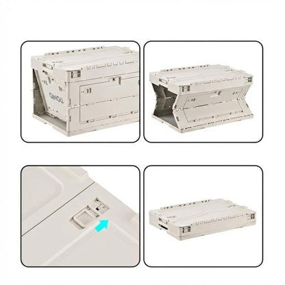 040Parts Caixa dobrável 65L cinzenta  caixa de transporte empilhável com tampa articulada organizador de porta-bagagens caixa de armazenamento dobrável