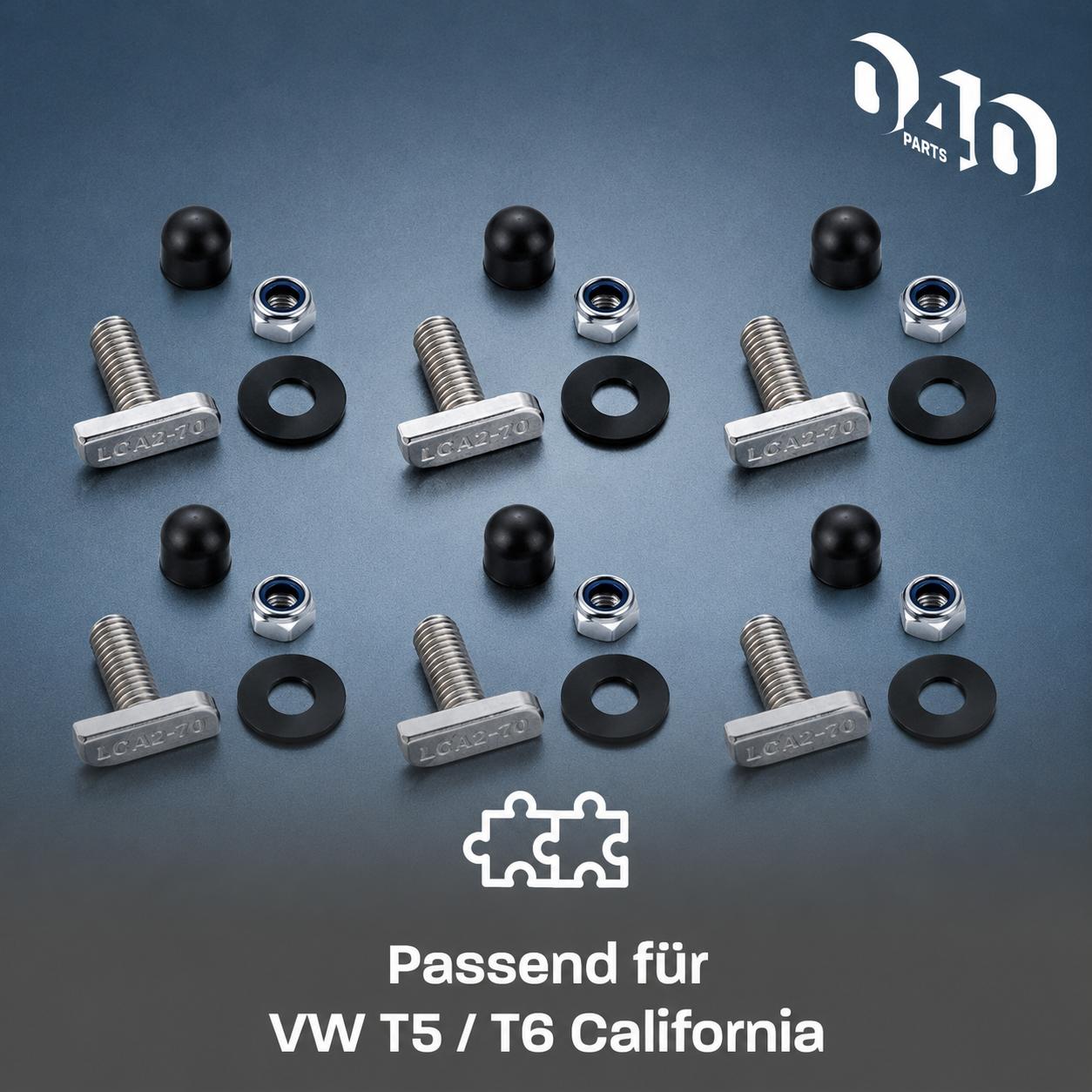 040 Parts 6er Set T Schraube Hammerkopfschraube M8x20 Edelstahl schwarz fuer Dachschiene C Profil fuer VW T5 T6 T6 1 T7 California und Camper