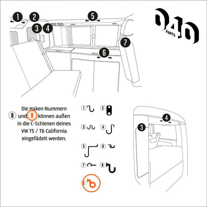 040 Parts Einzelhaken Nr. 9 für VW California T5 T6 T6.1 T7 Camper - Ersatzhaken Zubehör C-Schiene außen Wäscheleine Spanngummi