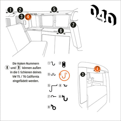040 Parts Einzelhaken Nr. 4 für VW California T5 T6 T6.1 T7 Camper - Ersatzhaken Zubehör Tasche Karabiner Schlüsselbund