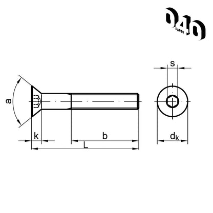 Senkkopfschraube ISO 10642 M10 8 - 8 schwarz verzinkt Innensechskant - 040parts - 4260715846980